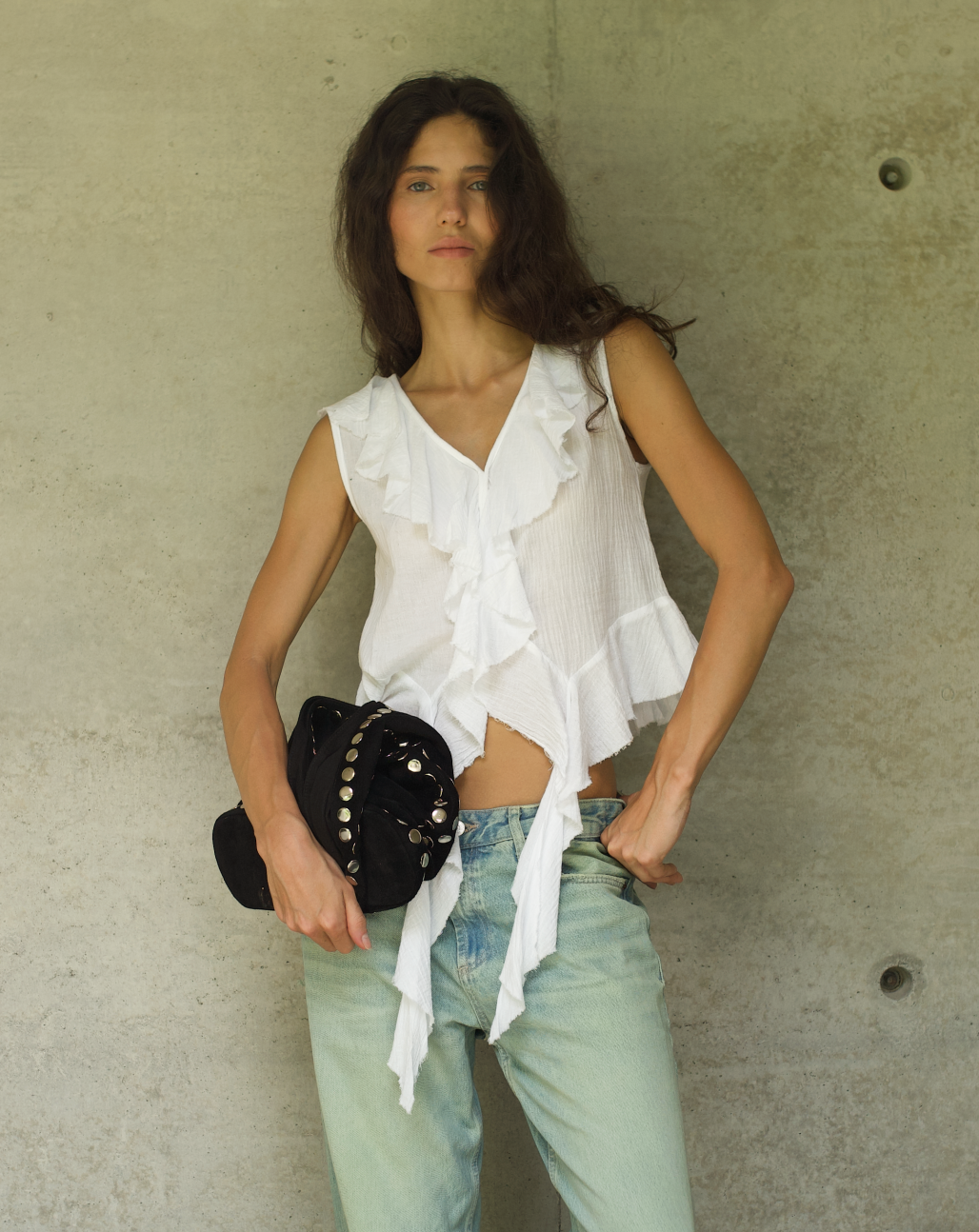 Studded suede bag