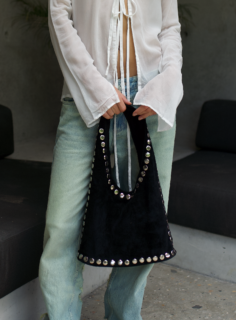 Studded suede bag