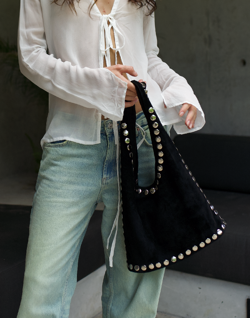 Studded suede bag
