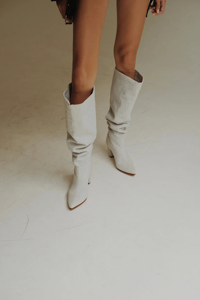 Denim knee high-heel boots