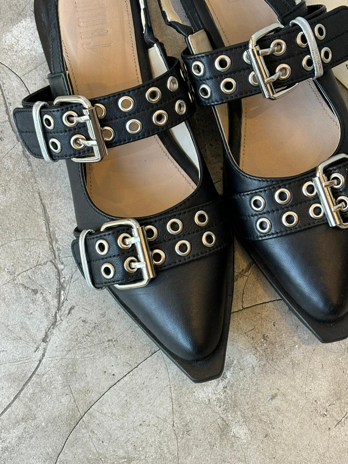 Leather belt sandal / Black - BURO