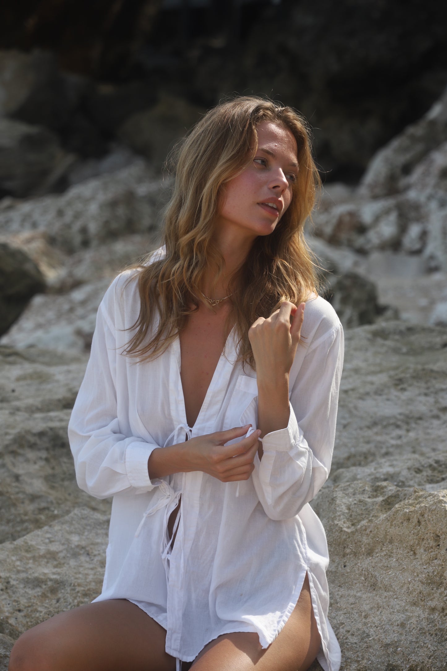 String blouse / White organic cotton - BURO