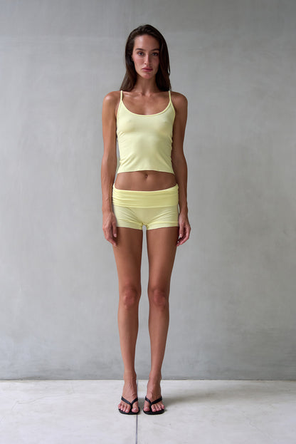 “Vega” raw edges mini shorts (washed lemon)