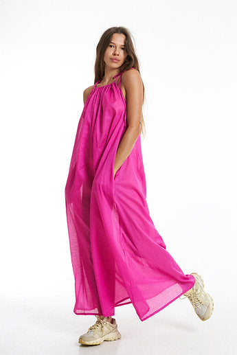 Premium organic cotton Long dress / Dragonfruit pink