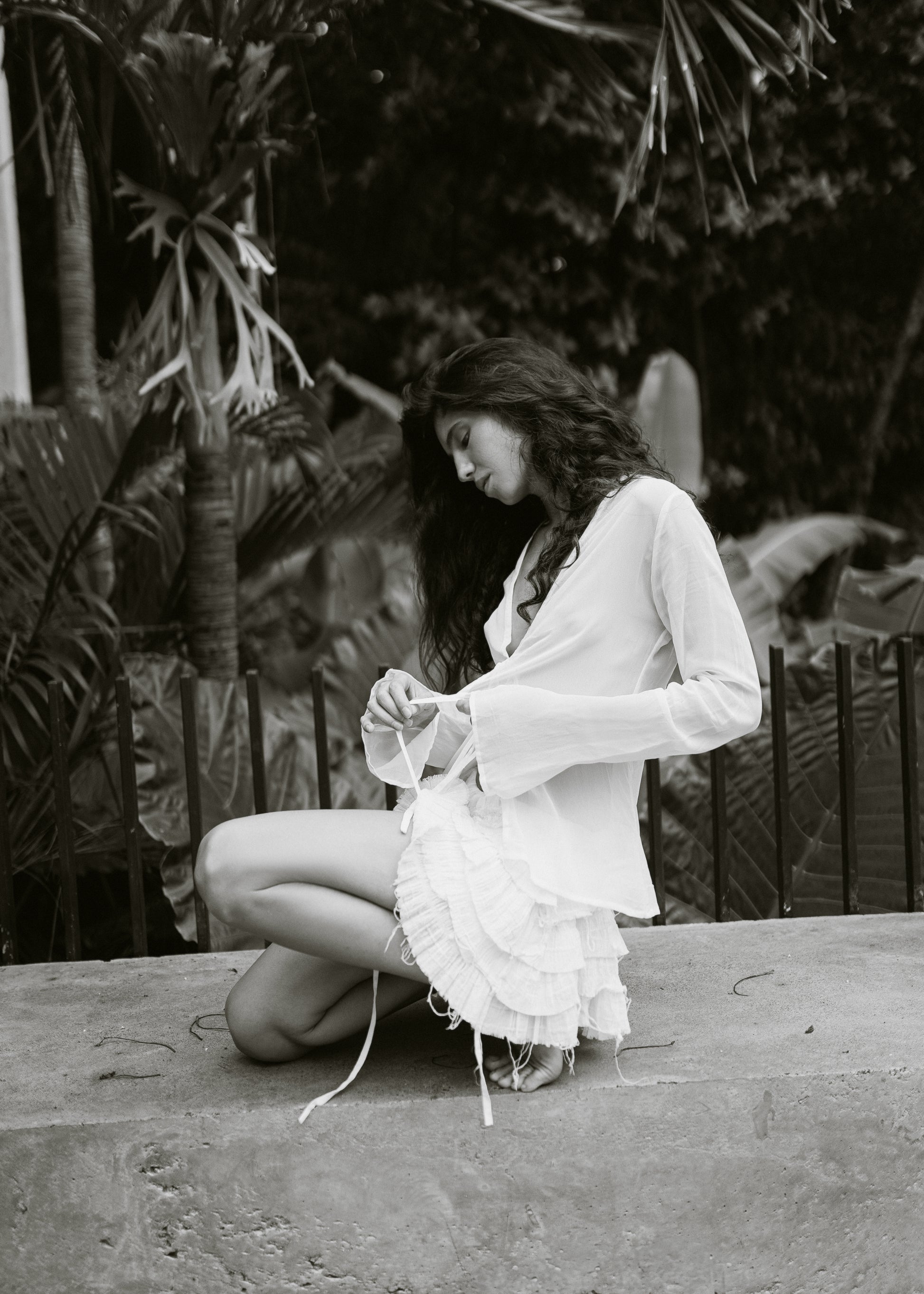Ruffled skirt / White cotton - BURO