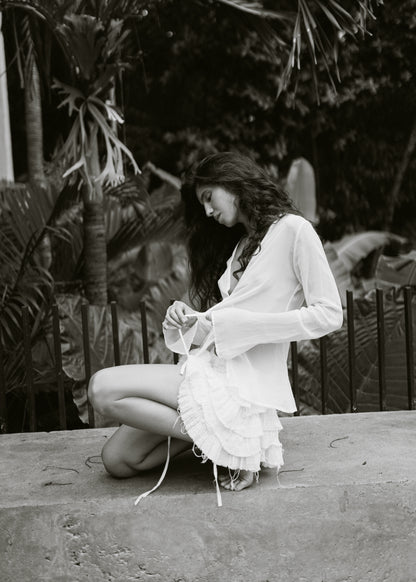 Ruffled skirt / White cotton - BURO