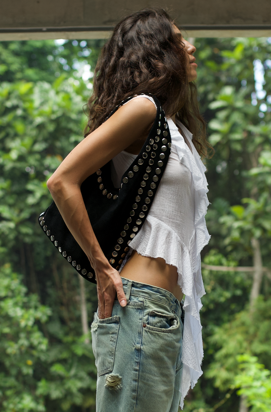 Studded suede bag