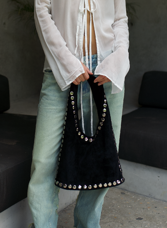Studded suede bag
