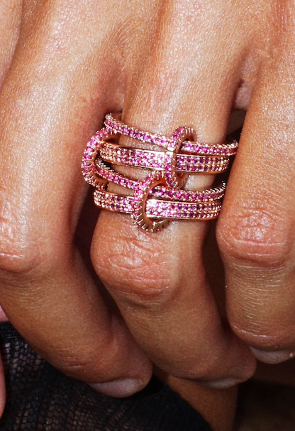 Snake stacked ring set / Pink zircon & Pink gold