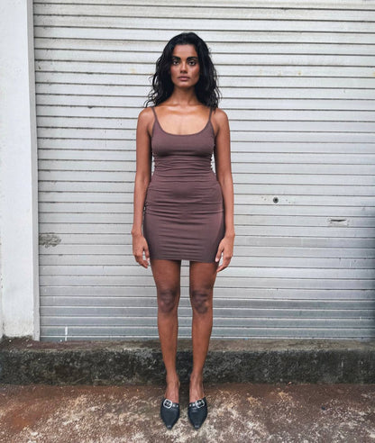 “Remi” raw edges mini  dress (chc)