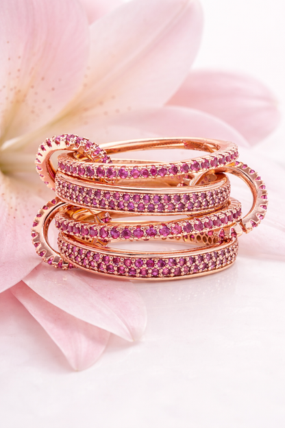 Snake stacked ring set / Pink zircon & Pink gold