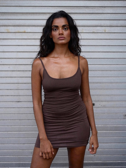 “Remi” raw edges mini  dress (chc)