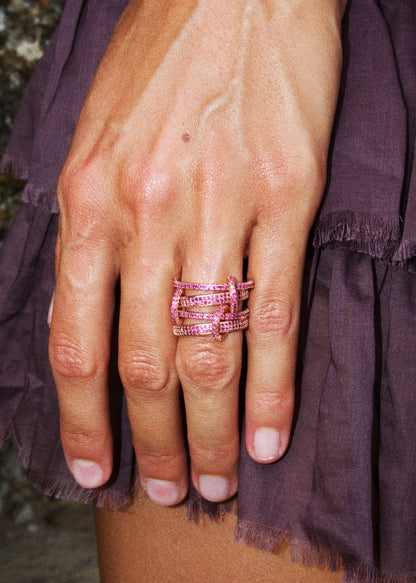 Snake stacked ring set / Pink zircon & Pink gold