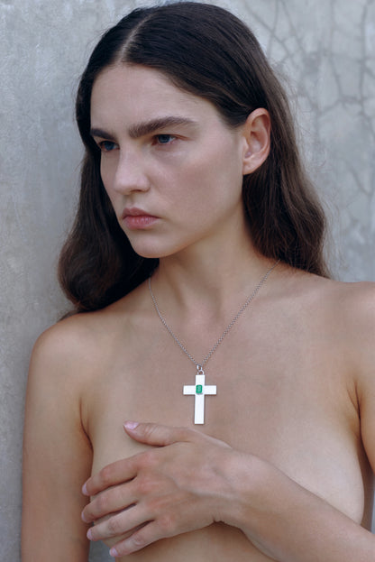 Unisex “Zalor” emerald  cross necklace