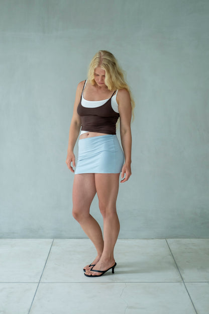 “Frey” raw edges mini skirt (baby blue)