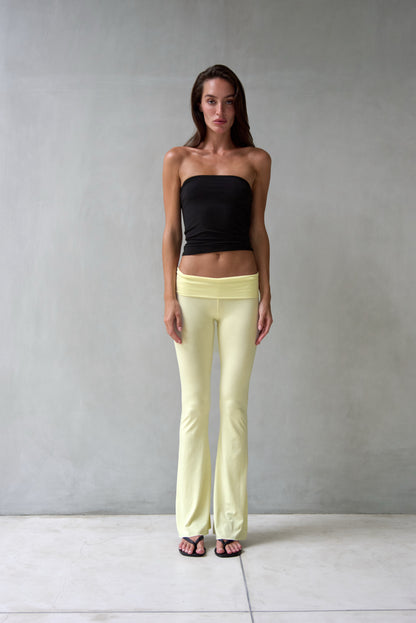 “Eris” raw edges flared pants (washed lemon)
