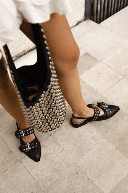 Studded leather bag / Black - BURO