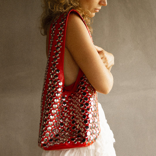 Studded leather bag / Red - BURO