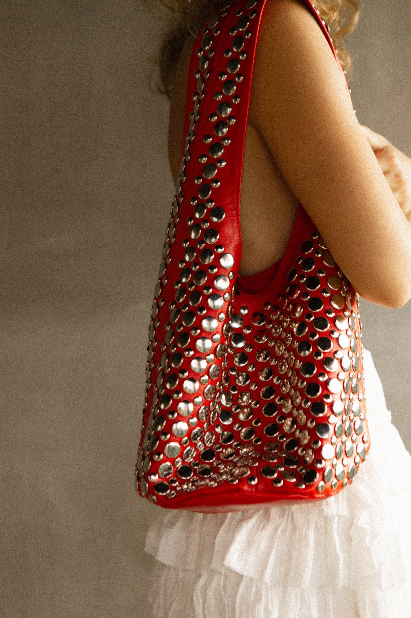 Studded leather bag / Red - BURO