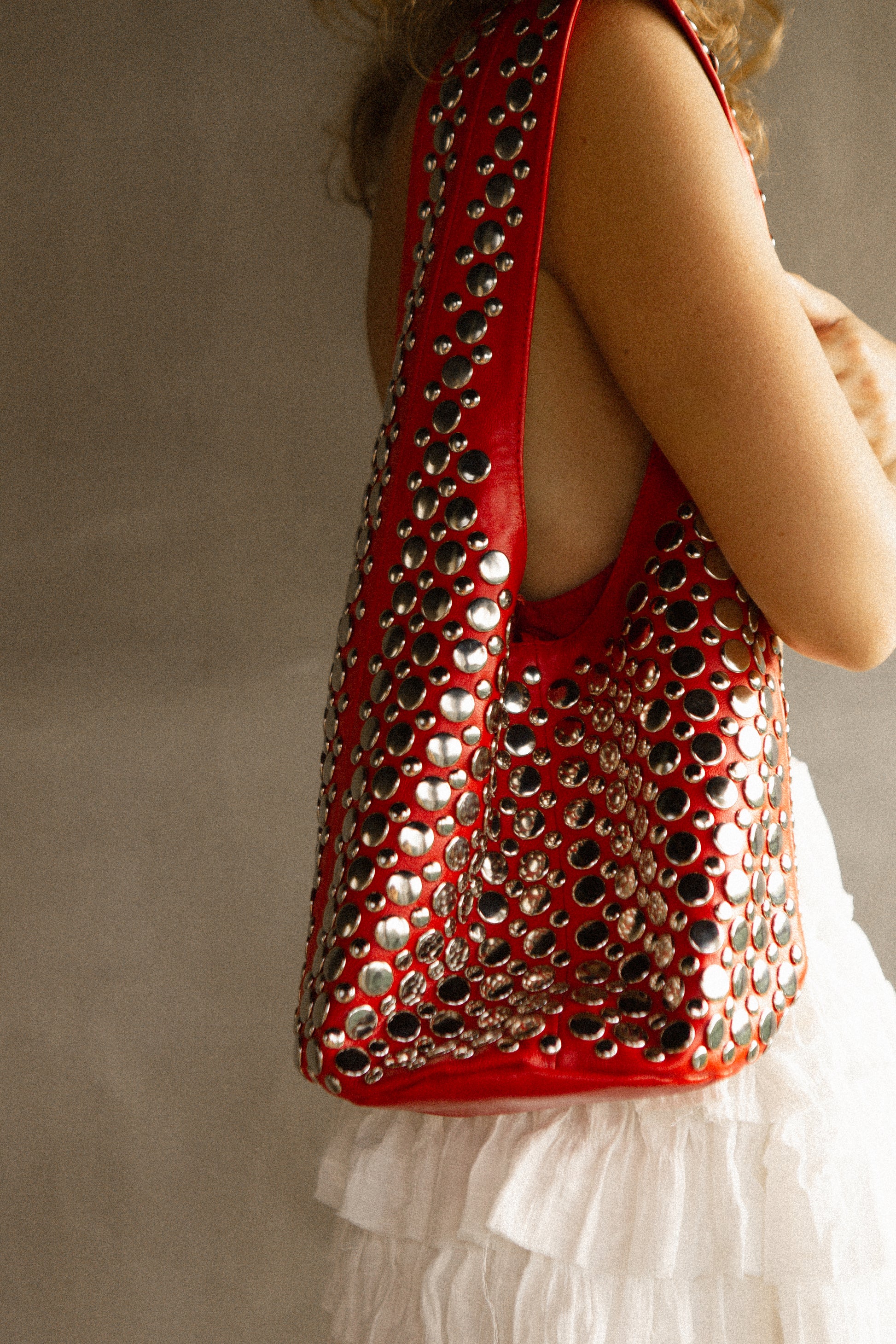 Studded leather bag / Red - BURO