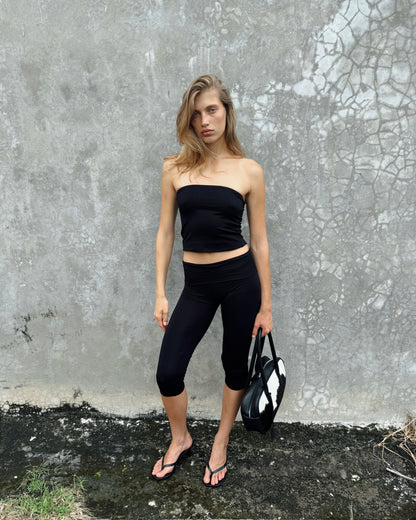 “Sena” raw edges capri leggings (blk)