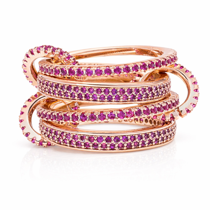 Snake stacked ring set / Pink zircon & Pink gold