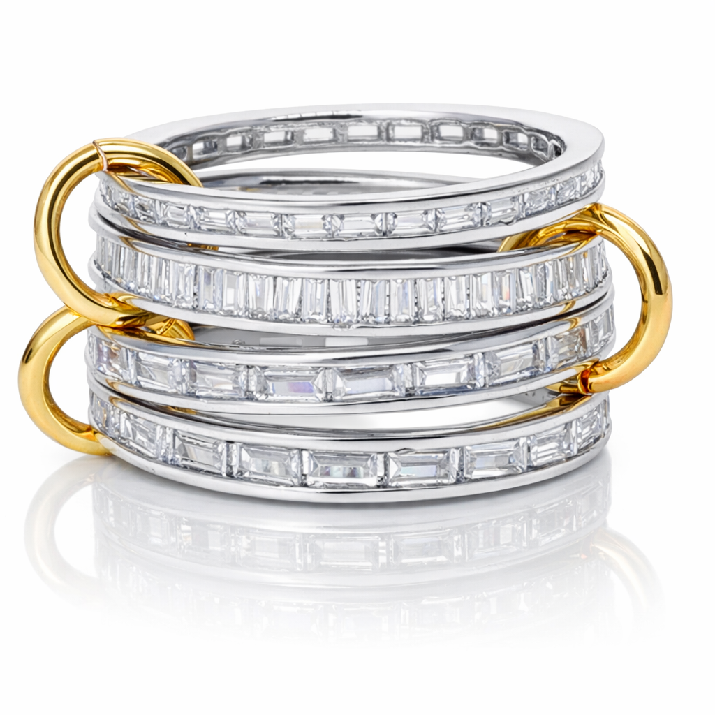 Snake stacked ring set / Silver with clear stones