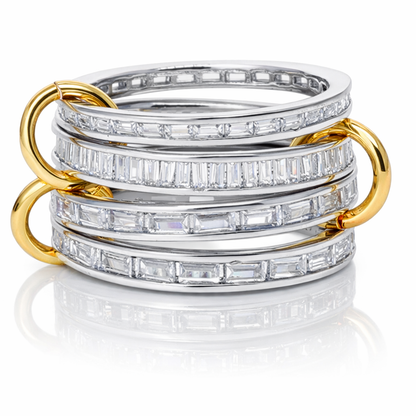 Snake stacked ring set / Silver with clear stones