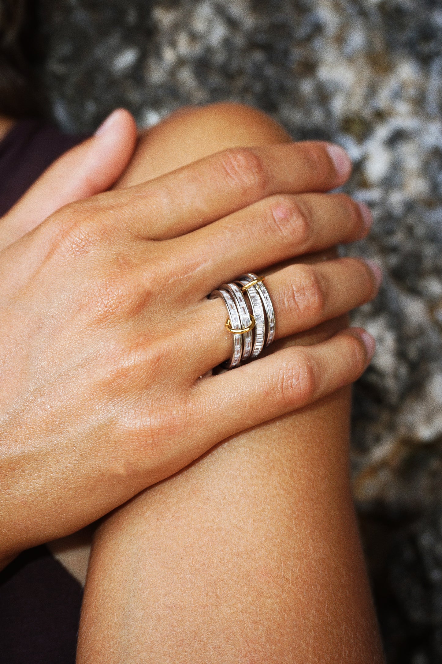 Snake stacked ring set / Silver with clear stones