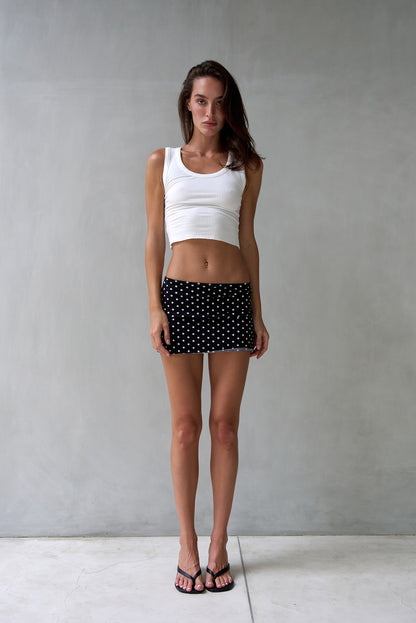 “Frey” raw edges mini skirt (blk polkadot)