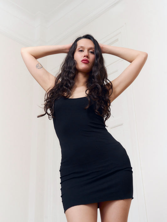 “Remi” raw edges mini  dress (blk)