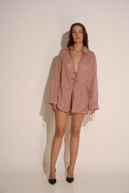 Dusty rose string blouse / Organic cotton - BURO