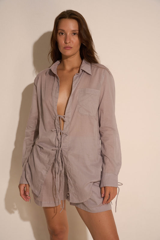 Organic cotton string blouse / Light grey - BURO