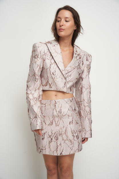 Pink jacket drops of roses