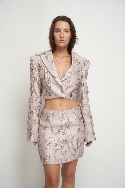 Pink jacket drops of roses