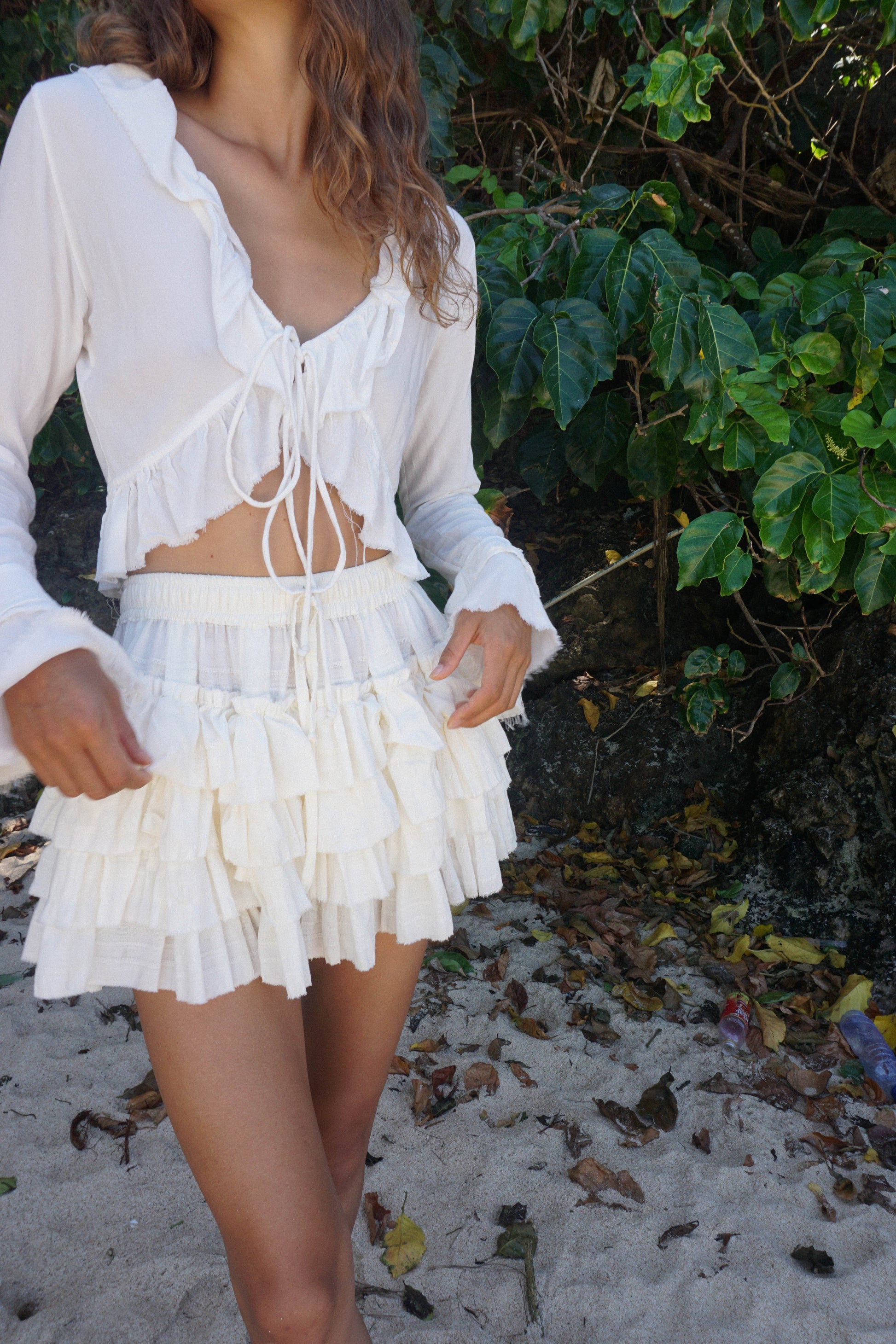 Ruffled skirt / White cotton - BURO