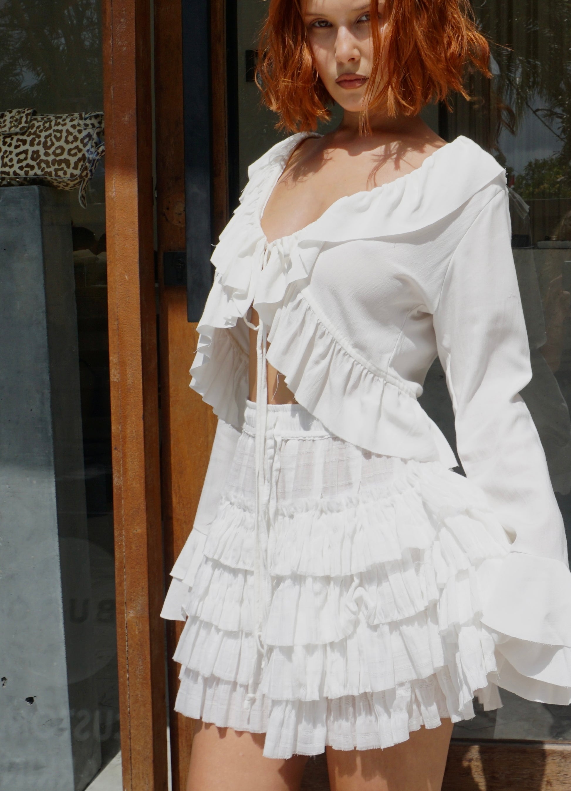 Ruffled skirt / White cotton - BURO