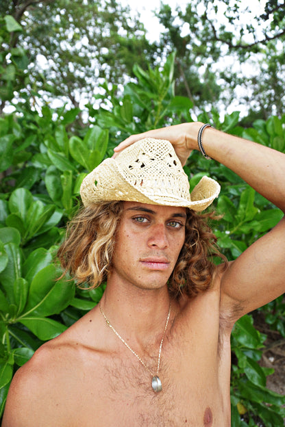 Straw Hat with natural beads / Cream white AMWAJ