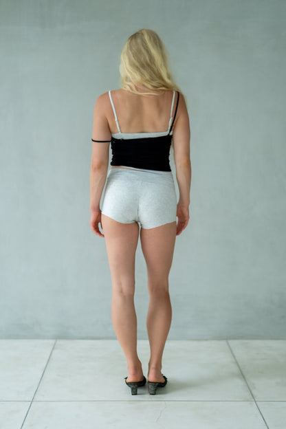 “Vega” raw edges mini shorts (grey rib)