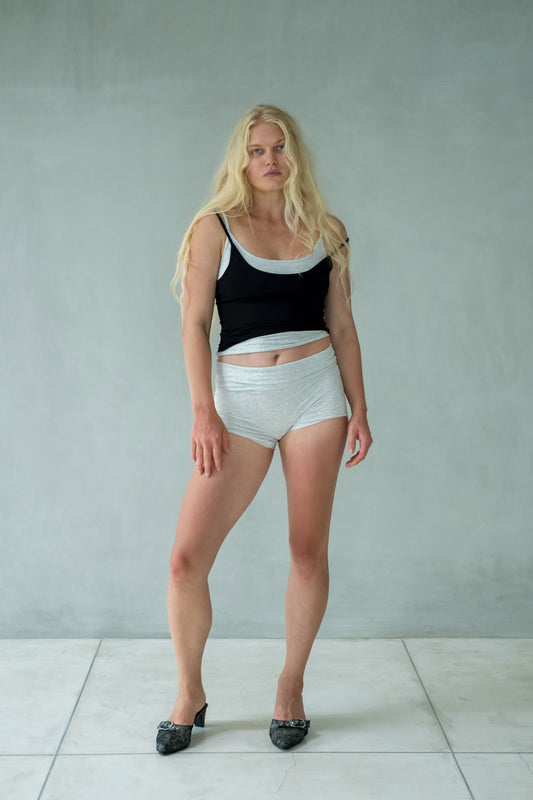 “Vega” raw edges mini shorts (grey rib)