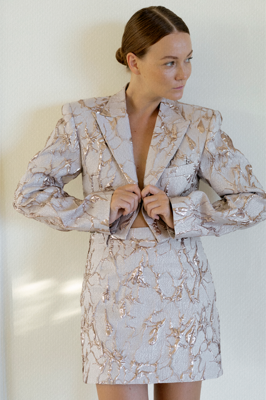 Pink jacket drops of roses