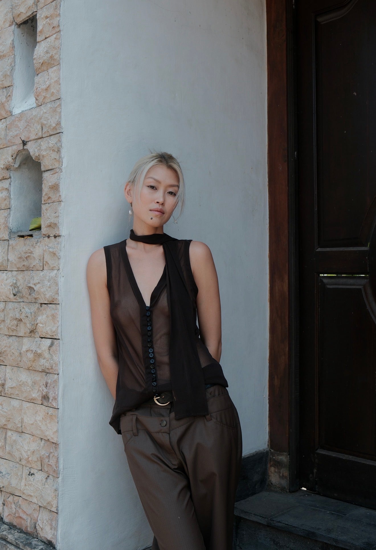 Transparent chocolate blouse