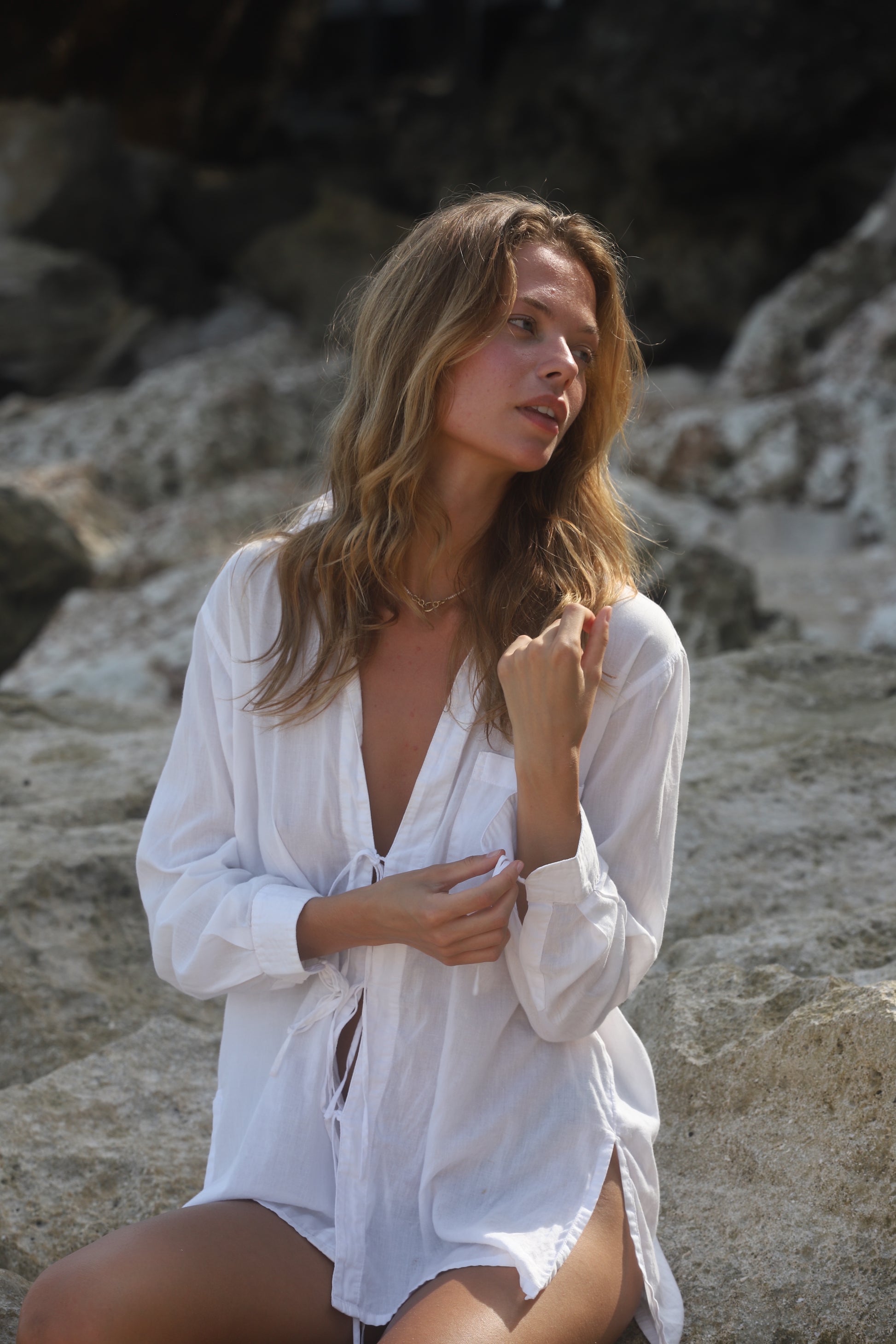 String blouse / White organic cotton - BURO