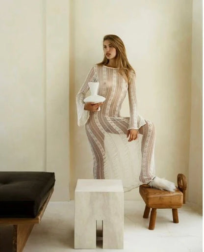 Naked lace dress in cream