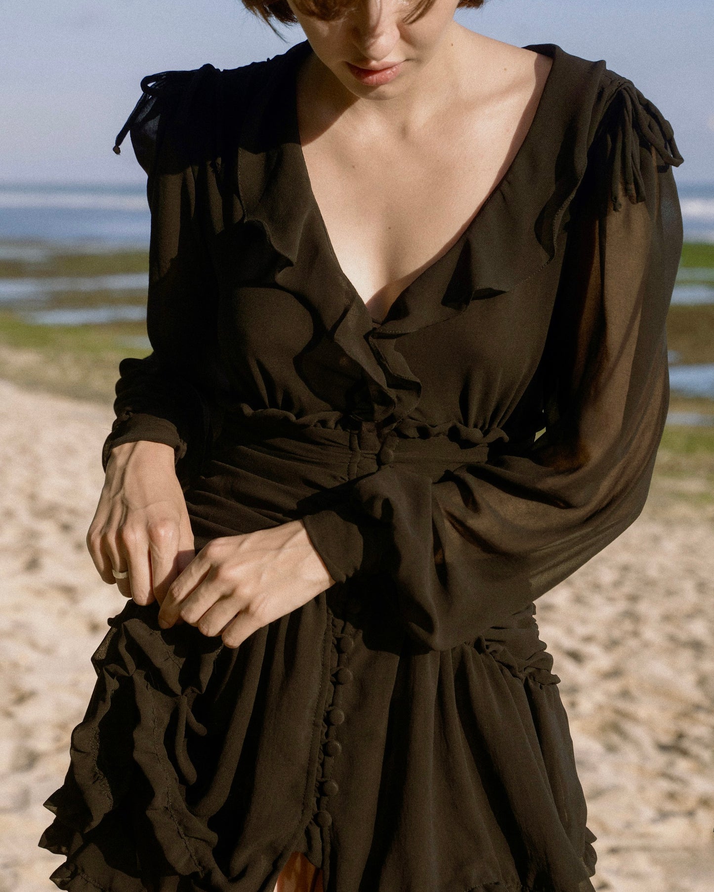 Black Ruffled Chiffon dress - BURO