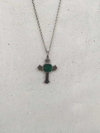 Unisex “Liam” Malachite cross necklace