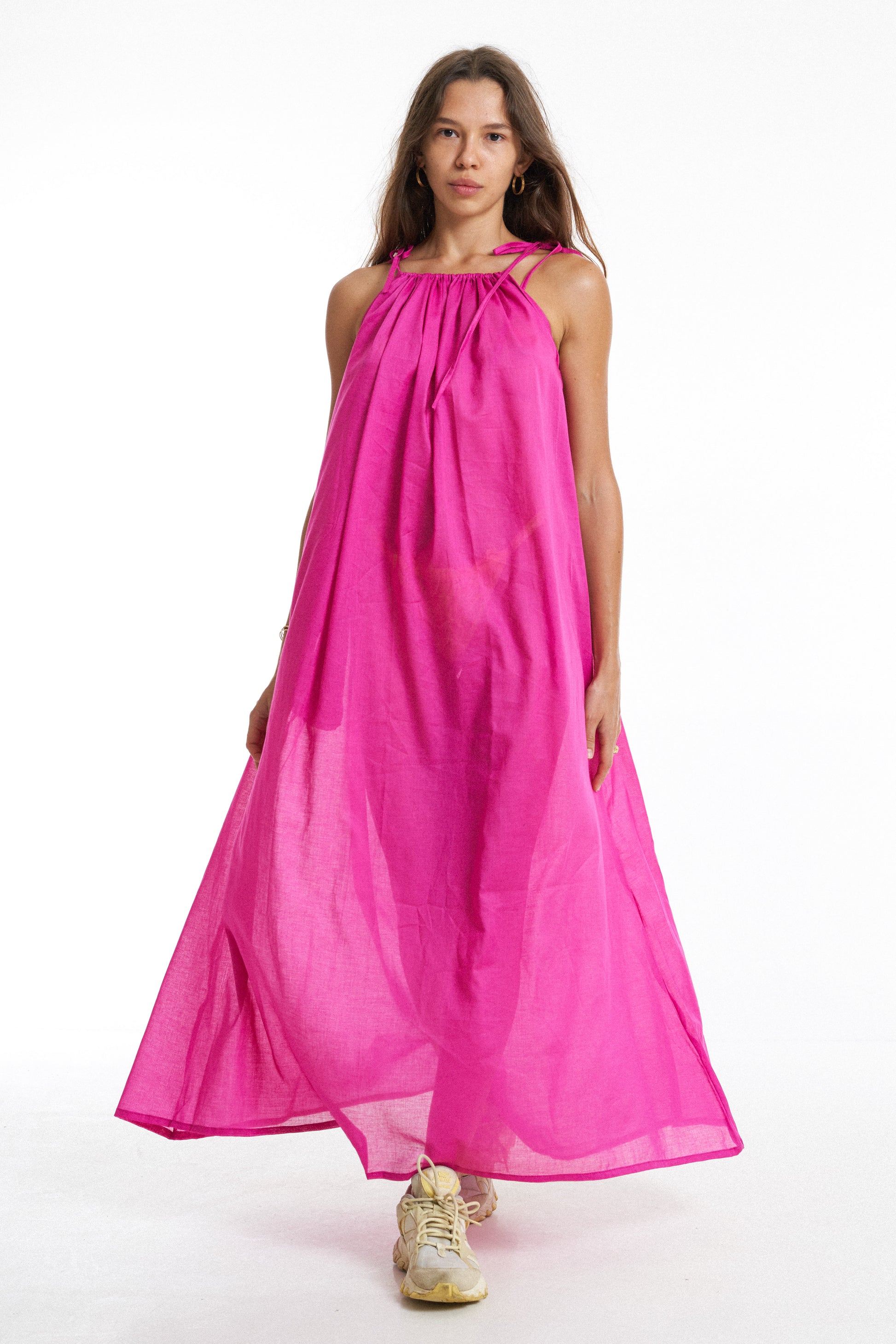 Premium organic cotton Long dress / Dragonfruit pink - BURO