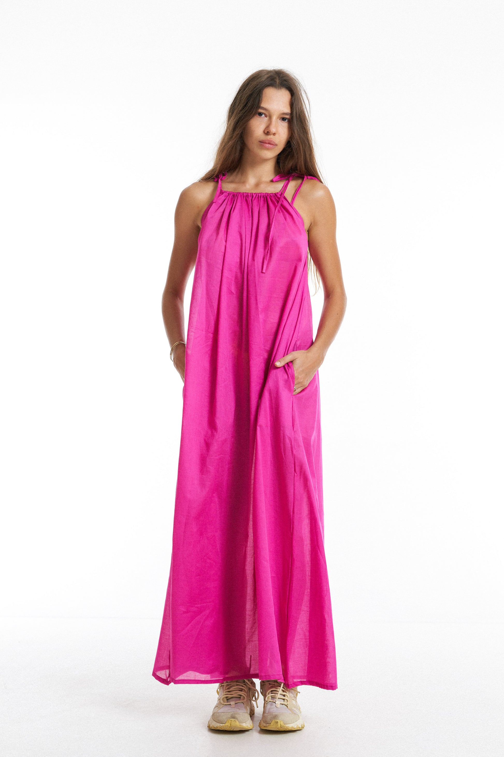 Premium organic cotton Long dress / Dragonfruit pink - BURO