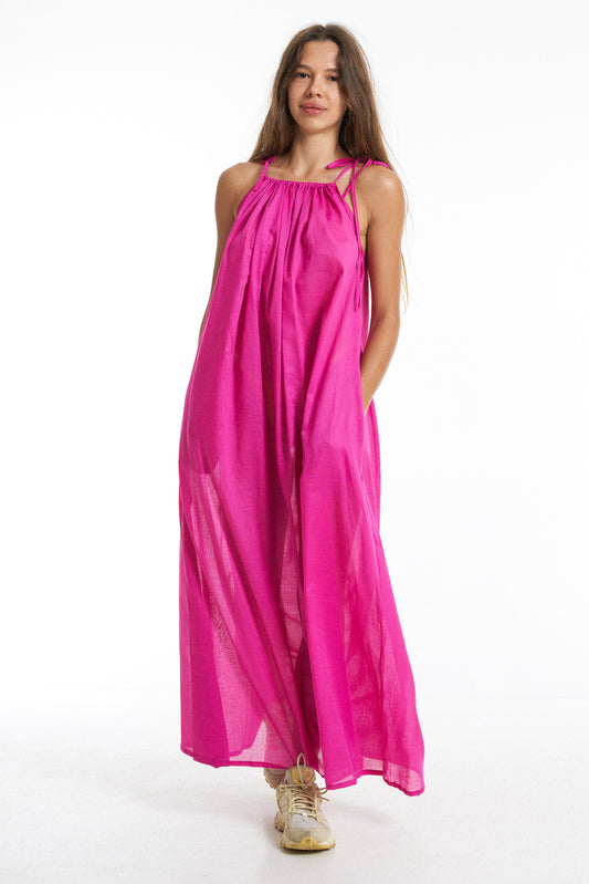 Premium organic cotton Long dress / Dragonfruit pink - BURO