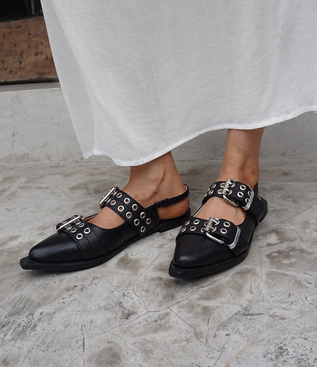 Leather belt sandal / Black
